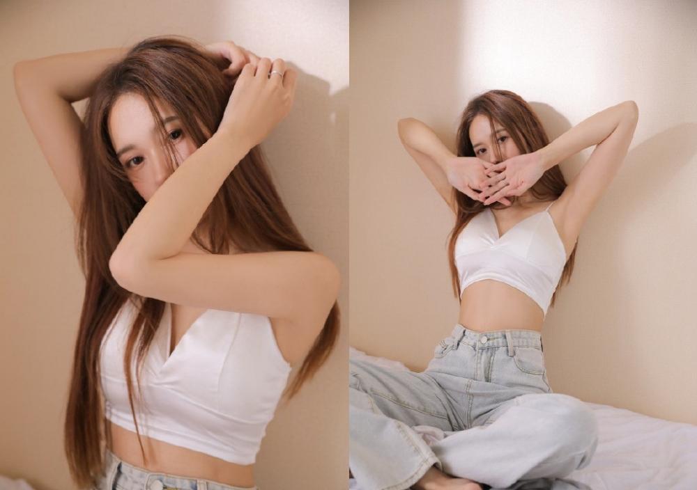白色真丝内衣台湾美女牛仔裤性感私房照