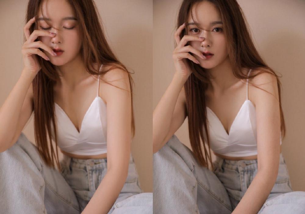 白色真丝内衣台湾美女牛仔裤性感私房照