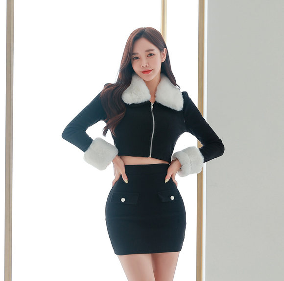 240319_RO更新(毛绒领口藏蓝收腰夹克包臀裙)
