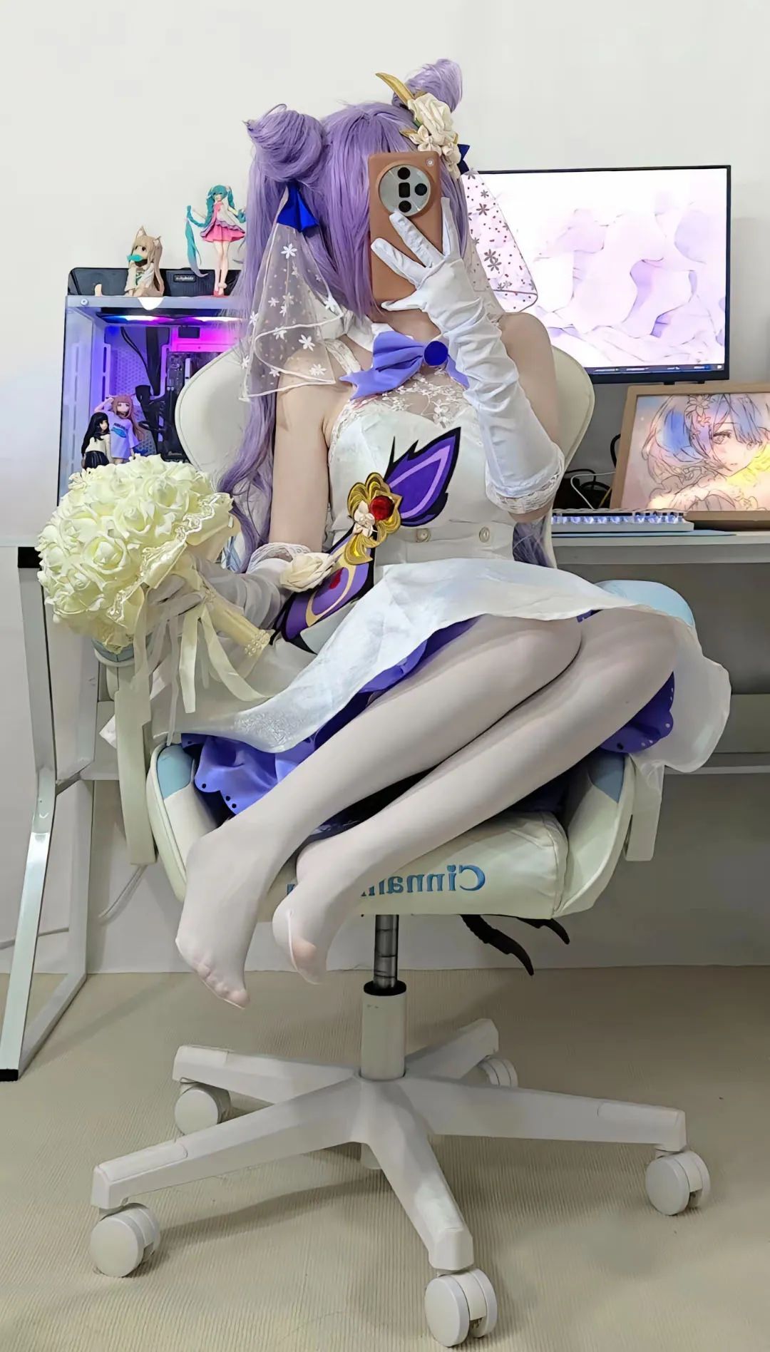 原神cos：单边白丝+婚纱，花嫁神子美爆了！邪魅刻晴，黑丝旗袍申鹤，兔女郎甘雨让人狂喜！