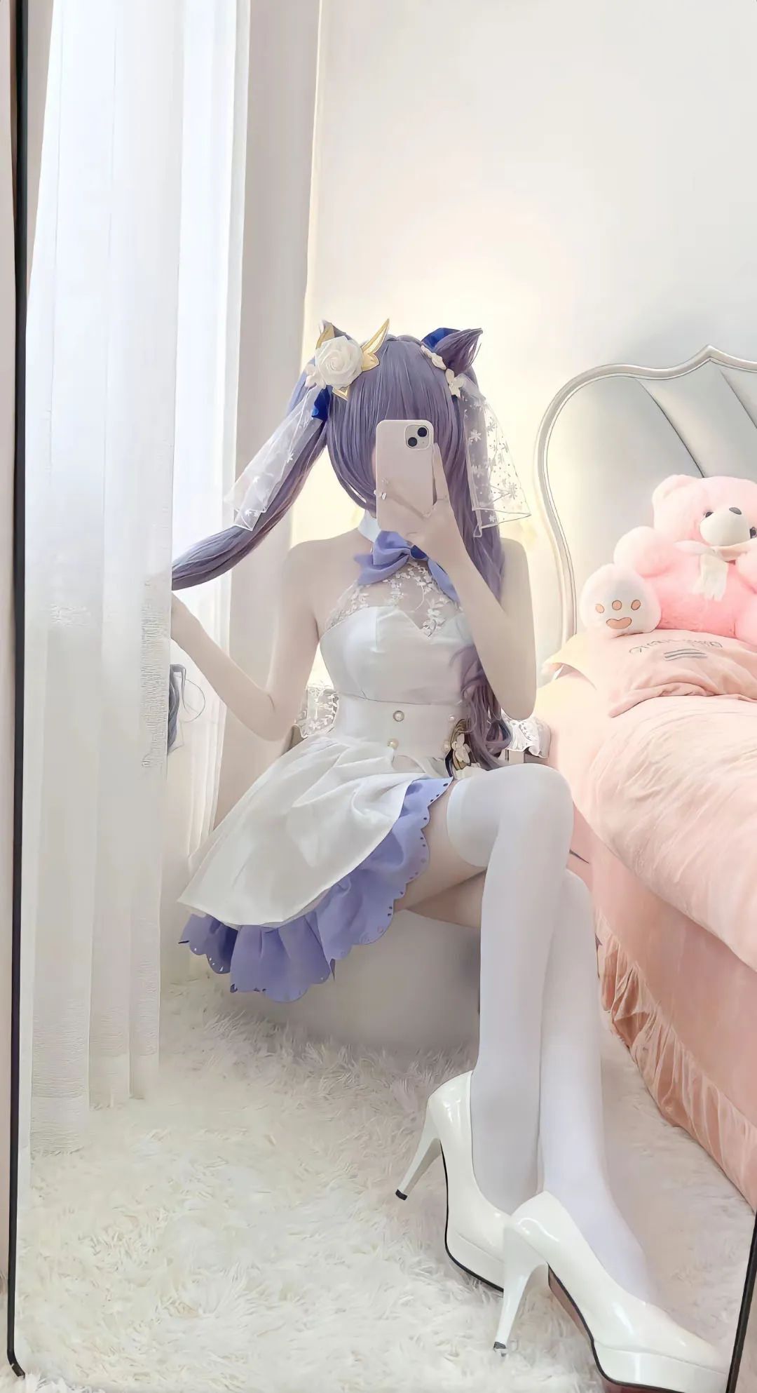 原神cos：白丝+婚纱，花嫁刻晴太可爱了！女仆莫娜让人狂喜！兔女郎甘雨，黑丝旗袍申鹤谁看了不迷糊？