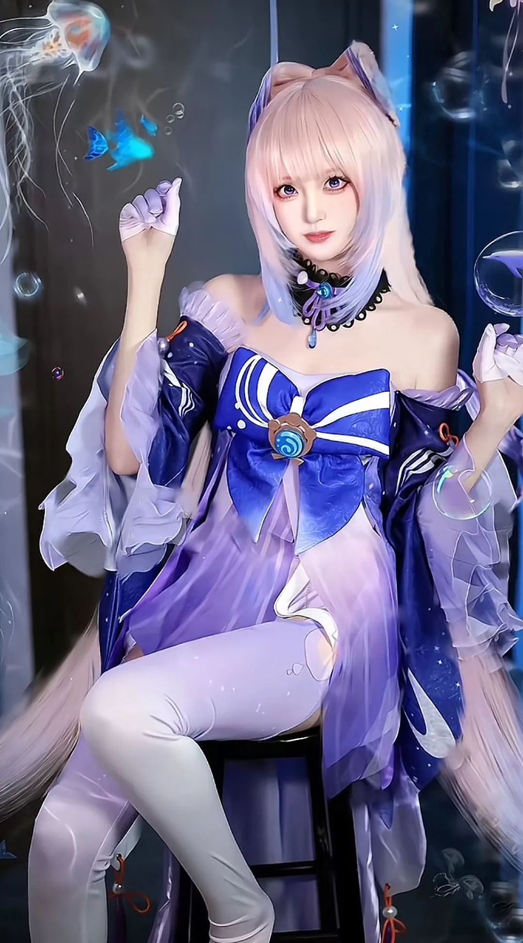 原神cos：黑丝+双马尾，女仆莫娜太美了！泳装妮露，和服雷神，绮良良表情太萌了！
