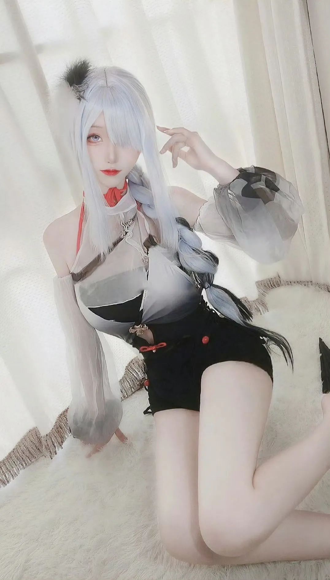 原神cos：黑丝+制服，OL刻晴果然御！抹胸吊带申鹤太顶了！女仆甘雨+雷神我爱了！