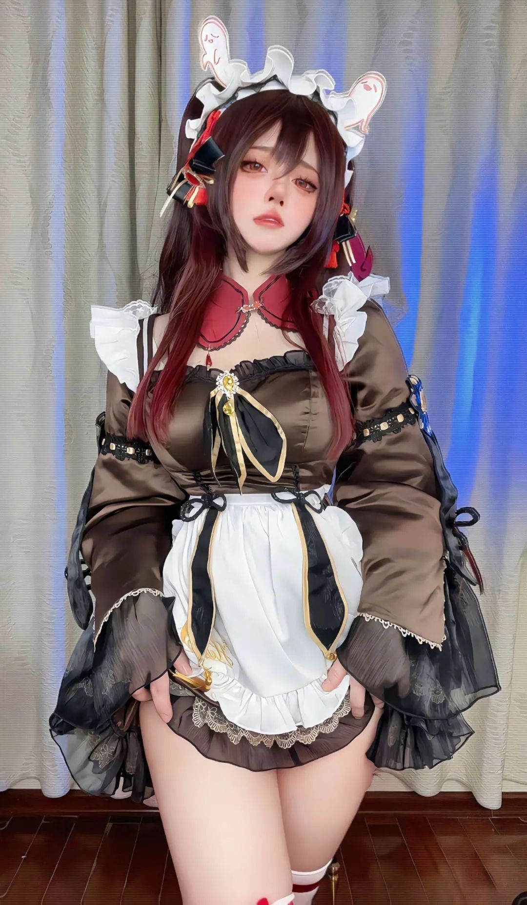 原神cos：女仆胡桃，黑色连衣裙优菈，双马尾女仆莫娜让人狂喜！公主裙心海太甜美了！
