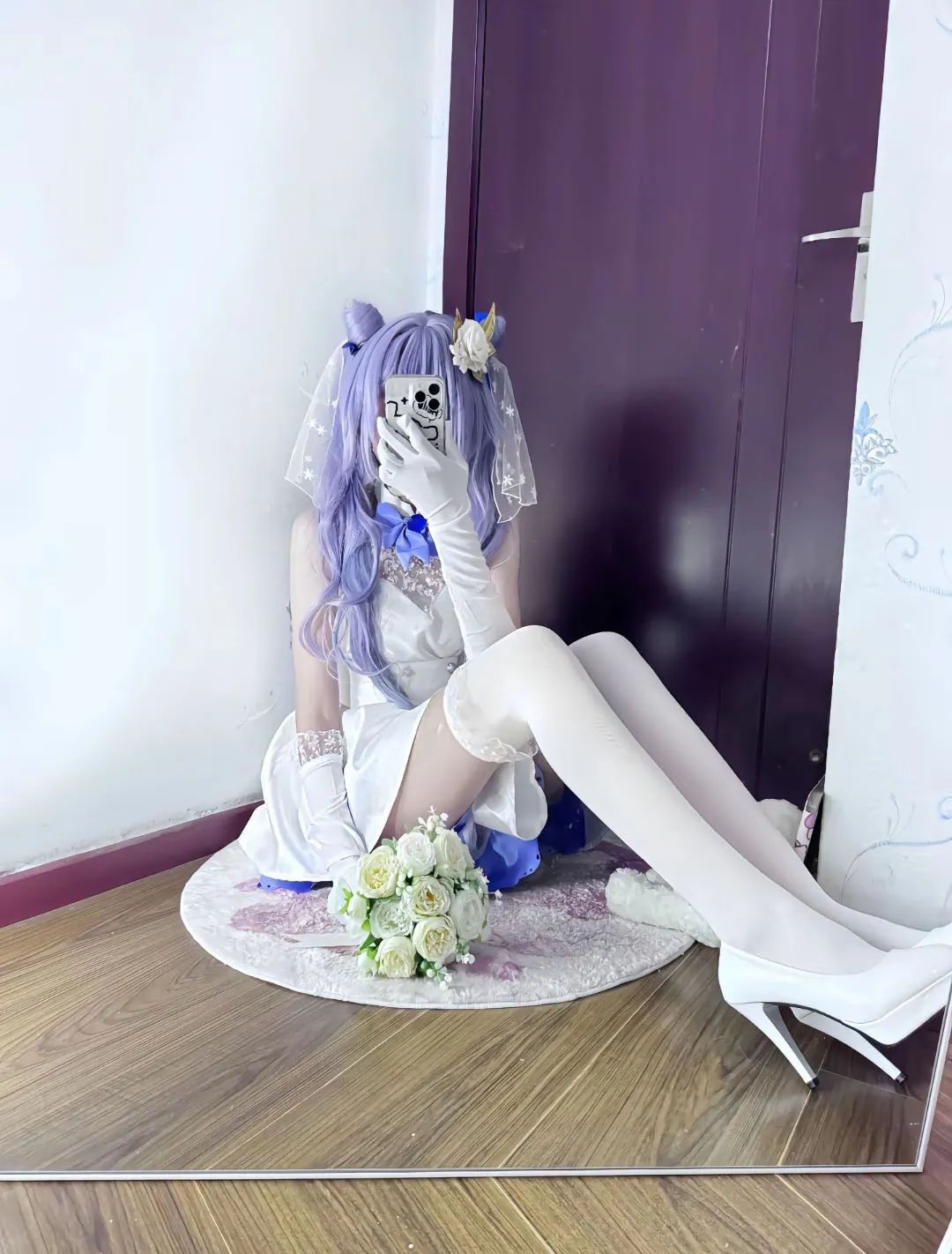 原神cos：白丝+婚纱，花嫁刻晴超美！高跟鞋申鹤太顶了！女仆心海雷神让人狂喜！