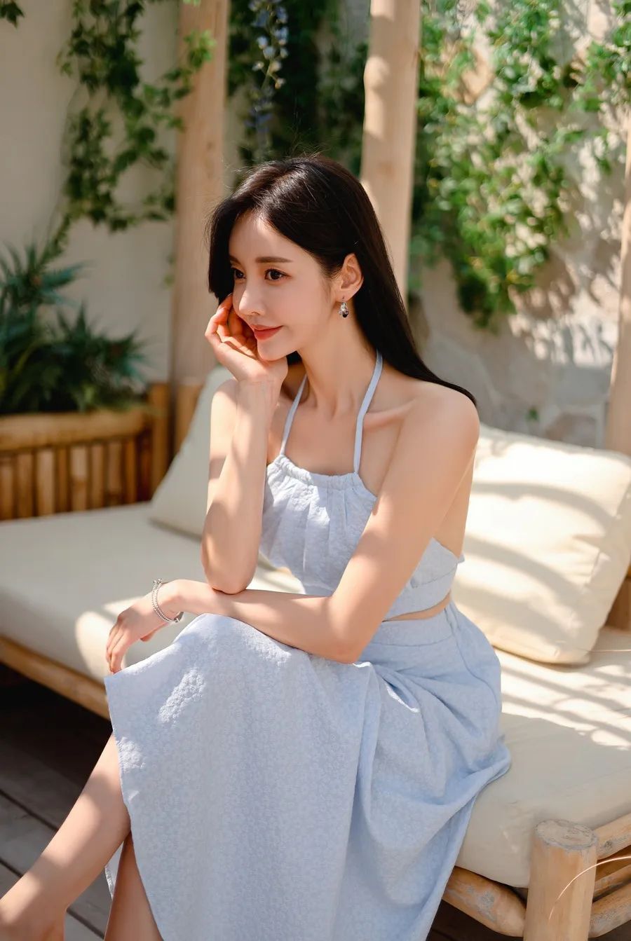孙允珠图鉴821，纯蓝连衣裙美人