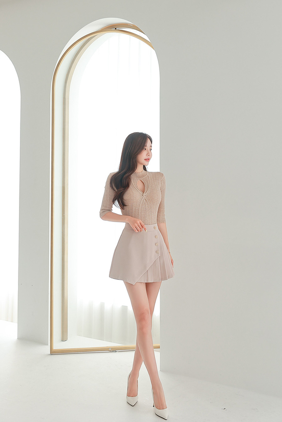240414_RO更新(深棕卡其螺旋麻纹纽花短袖裙)