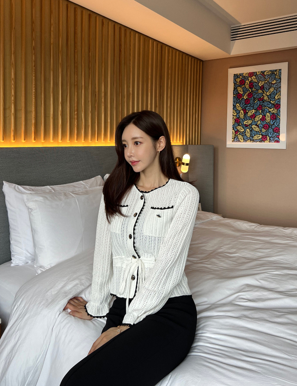 221008_OC更新(轻羽花扇网格密纹文静小开衫)