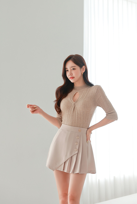 240414_RO更新(深棕卡其螺旋麻纹纽花短袖裙)