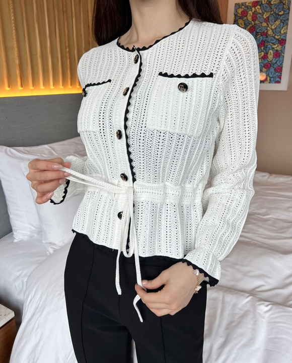 221008_OC更新(轻羽花扇网格密纹文静小开衫)